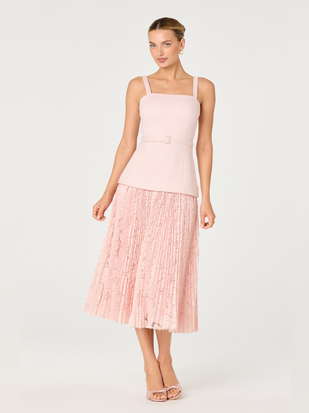 ASTR The Label Caitlin Mixed Media Tweed Midi Dress in Pink size S NWT - Picture 2 of 9